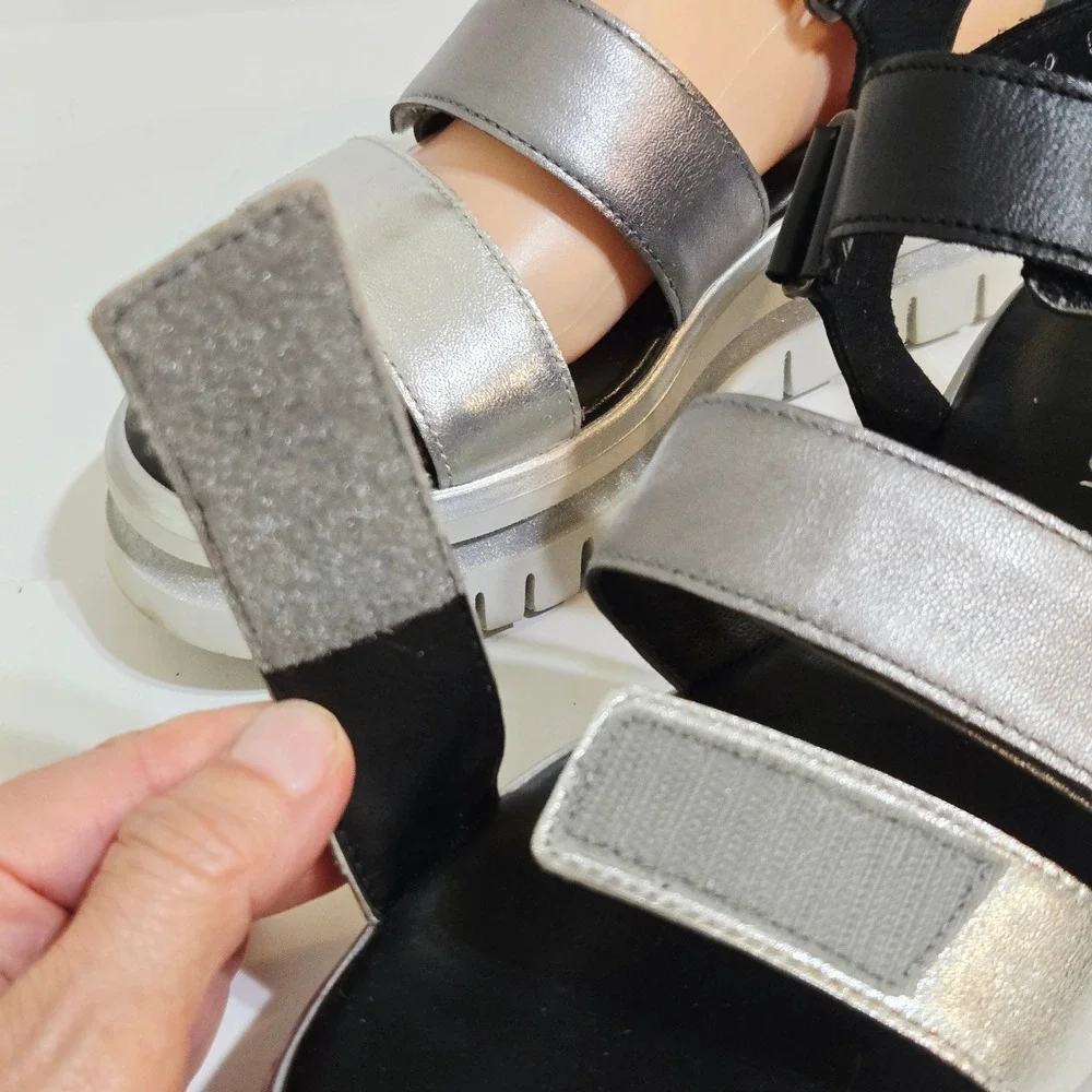 Gabor Platform wedge Sandals 3 Strap 4.5 / 7 Silver Black Metallic 84.620 Comfy